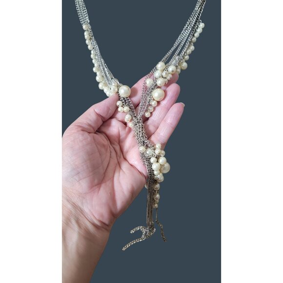 Pearl & Silver Necklace With Tassel Detail - Picture 2 of 5